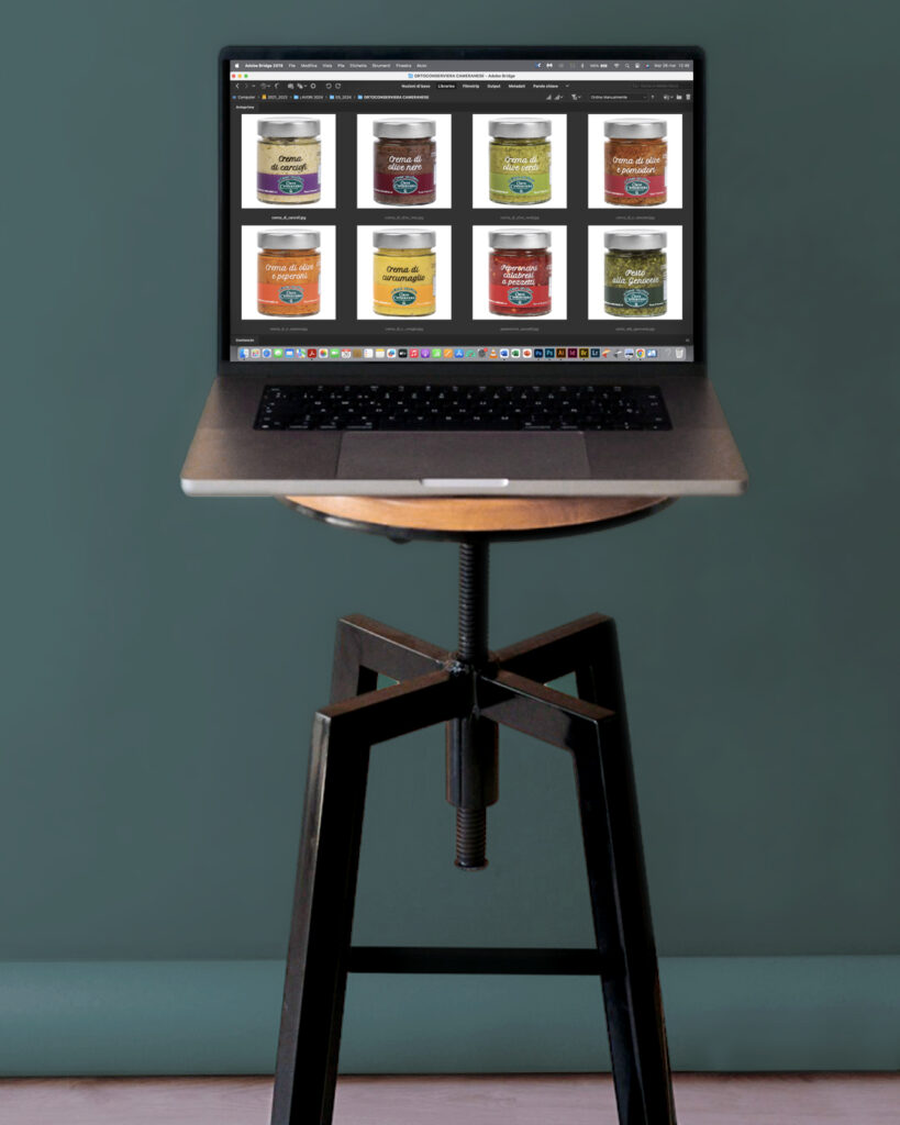 progettazione grafica al computer delle etichette della linea "Le Creme dell'Orto" realizzate da Stefania Cola, fotografa e grafica food